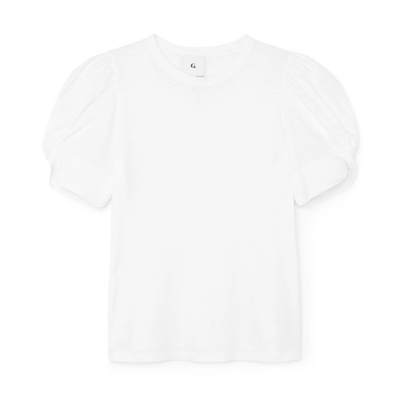 New GWYN Christopher Puff Sleeve Poplin T Shirt in Ivory White - Picture 7 of 14